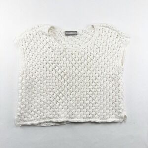 Addie Women's White Chunky Open Knit Sweater Vest Boxy Scoop Neck Small